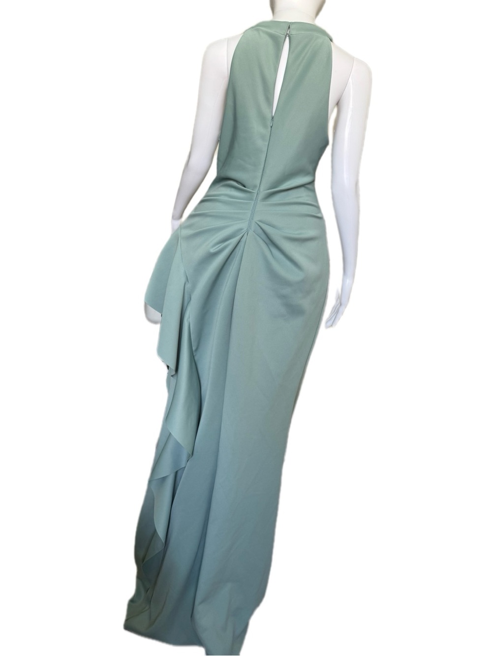 Xscape One-Shoulder Sage Green Ruffle Gown